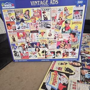 White Mountain "Vintage Ads" 500-Piece Jigsaw Puzzle - Colorful Retro Collage